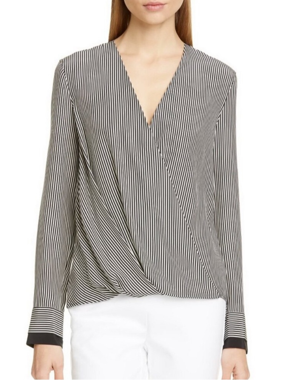 Rag & Bone Victor Blouse in White Black Stripe 100% Silk Size Small